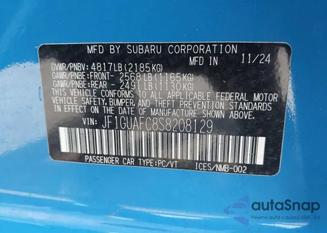 2025 Subaru Impreza Sport 5-Door from USA, damaged, VIN JF1GUAFC8S8208129